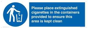 Please place extinguished cigarettes in the containers provided to ensure this area is kept clean